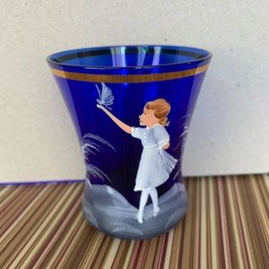 Vintage Hand Painted blue glass made in W Germany